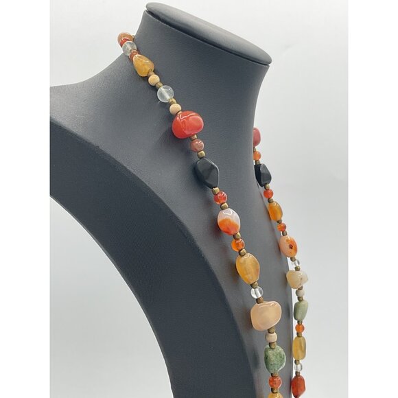 Handcrafted Design Multicolor Gemstone Beaded Necklace 16" Drop - Picture 3 of 4